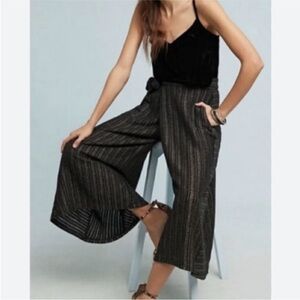 Anthropologie Eva Franco Blake Wide Leg Pant Black Gold Crop Palazzo Tie L NWT